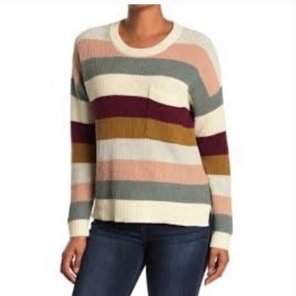 Madewell Rainbow Stripes Sweater Thomson A Pocket Size Small L #AA783 - Picture 1 of 13
